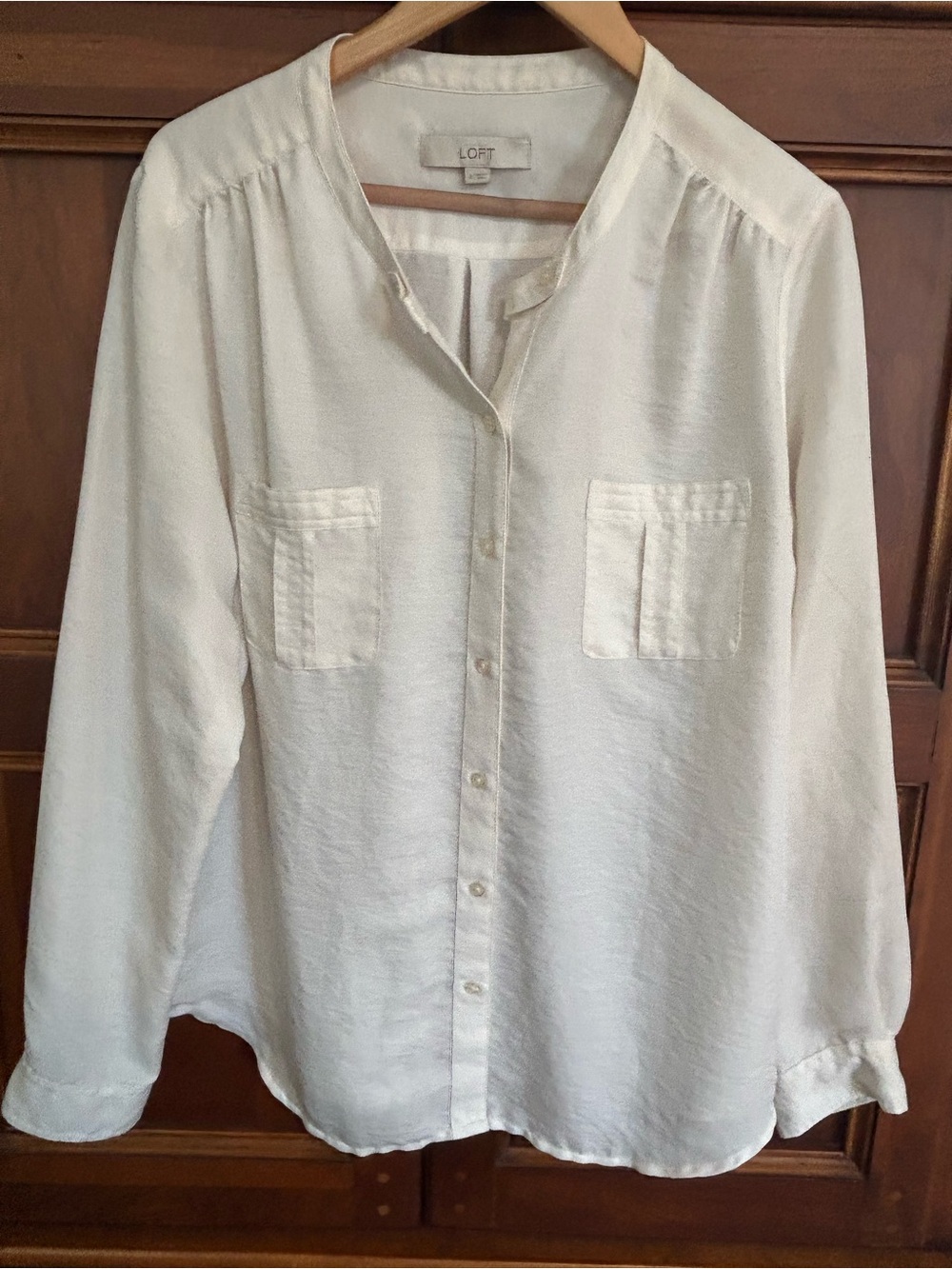 LOFT Cream Button-Front Pocket Blouse
Size XL